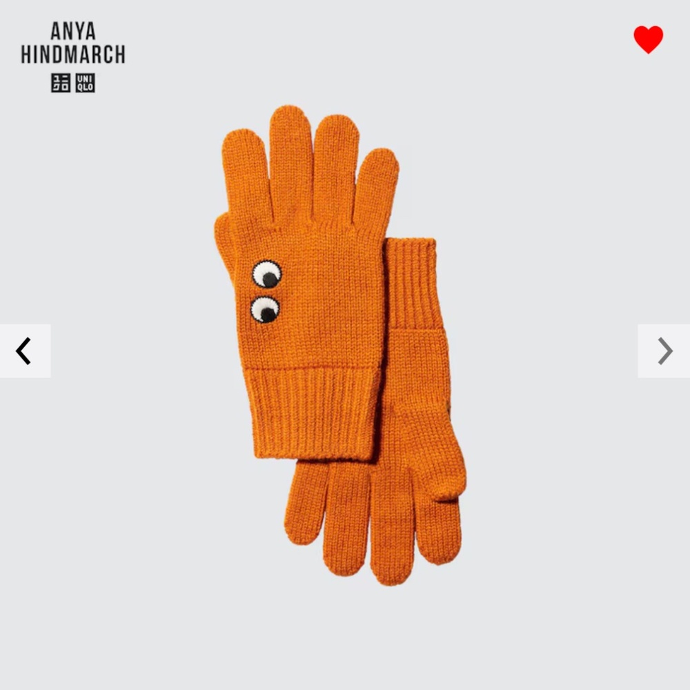 Anya Hindmarch Uniqlo collab orange touch of wool heattech knitted gloves NWT